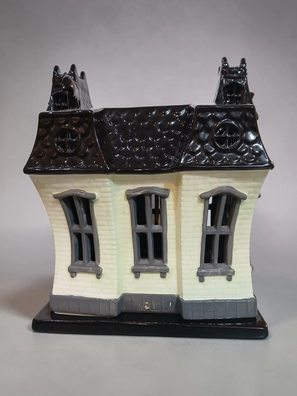 Ceramic Haunted House Luminary with Skull Door - Black & Cream
